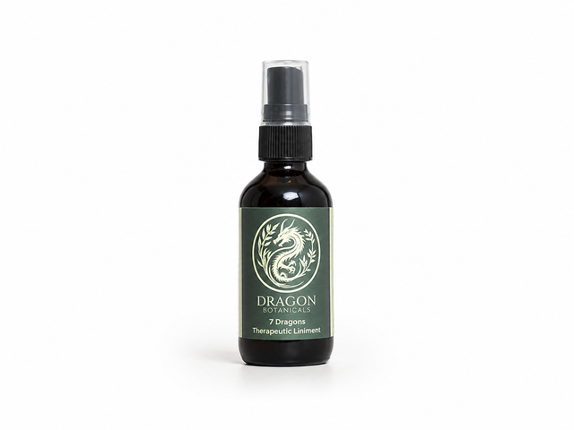 7 Dragons Dit Da Jow herbal liniment 4 oz glass bottle, front label on white background